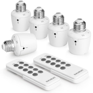 Tabón de luz de control remoto de Suraielec, base de bombilla E26 E26, rango de 100 pies, interruptor de luz inalámbrico de montaje en la pared para lámparas, lámpara de cadena de extracción, cuerda de extracción (5 enchufes 2 remotos, versión más corta)