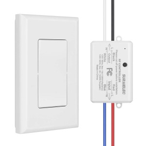 Interruptor de luz remota inalámbrica de Suraielec, sin cableado, sin wifi, rango de RF de 100 pies, preprogramado, interruptor de pared inalámbrico expandible y kit de receptor, accesorio de luz de control remoto para lámpara, luz de techo, ventilador