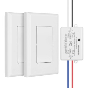 Interruptor de luz inalámbrico de 3 vías Suraielec, sin cableado, sin Wifi, rango de RF de 100 pies, preprogramado, interruptor de pared inalámbrico expandible y kit de receptor, lámpara de control remoto para lámpara, luz de techo, ventilador