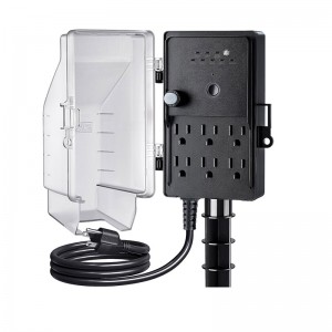 Temporizador de luz de estaca de potencia al aire libre de Suraielec, anochecer a amanecer, 6 Strip de alimentación eléctrica resistente a la intemperie, salida múltiple de cable de extensión de 6 pies para luces de patio, rociador, jardín, decoraciones navideñas