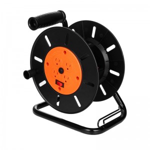 Carrete de almacenamiento de cable de extensión Suraielec, interruptor de sobrecarga de 15 amperios, 4 salidas, contiene 100 pies 16/3, 14/3 o 75 pies 12/3, manivela de manejo de la mano de la alimentación eléctrica de alimentación vacía, soporte de metal resistente, ETL listado