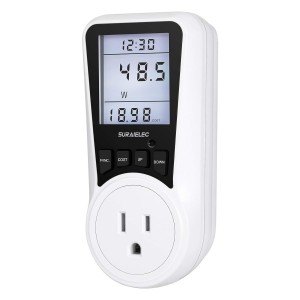 Medidor de vatios Suraielec, medidor de alimentación de enchufe, calculadora de costos automáticos, pantalla grande retroiluminada, protección contra sobrecarga, probador de voltaje de kilovatio probador de amplificador, monitor de energía eléctrica de uso de electricidad