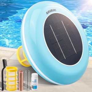 Ionizador de piscina solar Suraielec, ionizador de piscina de cobre para piscina sobre el suelo, purificador de piscina de choque solar sin cloro con ánodo de cobre, limpiador de piscinas flotantes de hasta 45000 galones, agua fresca y salada
