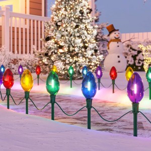 Luces navideñas de Suraielec Jumbo C9, Luces de camino de Navidad de 20 pies C9 al aire libre, 10 bombillas Giant de Multi Color, 10 estacas de tierra, luces de pasarela para decoraciones de jardín de césped de patio navideño, UL Listado