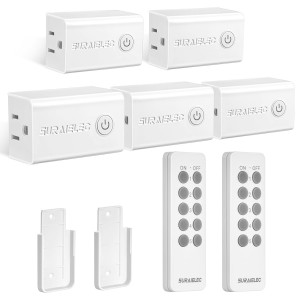 Kit de interruptor de salida de control remoto inalámbrico de Suraielec - 5 salidas + 2 remotos, 15 amperios, 100 pies de largo alcance, sin interferencia, para luces, ventiladores, luces de Navidad, electrodomésticos pequeños