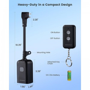 SURAIELEC Outdoor Remote Control Outlet, interruptor de encendido remoto impermeable inalámbrico, 15 amperios, rango de 100 pies, 1 salida remota 1, enchufe eléctrico para Navidad, luces al aire libre, decoraciones navideñas
