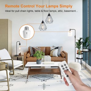Tabón de luz de control remoto de Suraielec, base de bombilla E26 E26, rango de 100 pies, interruptor de luz inalámbrico de montaje en la pared para lámparas, lámpara de cadena de extracción, cuerda de extracción (5 enchufes 2 remotos, versión más corta)