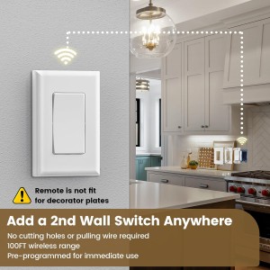 Interruptor de luz inalámbrico de 3 vías Suraielec, alambre neutral requerido, tierra, 15a de alta potencia, rango de 100 pies, sin cableado sin wifi, interruptores de luz de control remoto expandibles para lámpara, luz de techo, ventilador