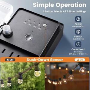 Temporizador de apuestas de energía al aire libre de Suraielec, control remoto inalámbrico de 100 pies, temporizador de anochecer al amanecer, enchufes de 6 conectados a tierra, cable de extensión de 6 pies, para decoración de Halloween, luces, jardín