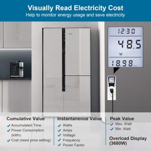 Medidor de vatios Suraielec, medidor de alimentación de enchufe, calculadora de costos automáticos, pantalla grande retroiluminada, protección contra sobrecarga, probador de voltaje de kilovatio probador de amplificador, monitor de energía eléctrica de uso de electricidad