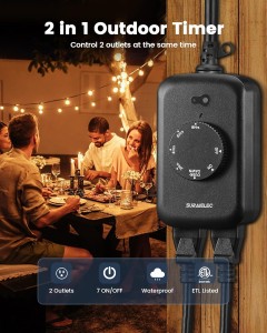 Temporizador de luz para exteriores de Suraielec al amanecer, 2 Temporizador de sensores de vapor eléctrico, Temporizador de cuenta regresiva de 8/6/4/2 horas, Temporizador de fotocélula resistente a la intemperie para Navidad, luces al aire libre, 15a, ETL, 2 paquete