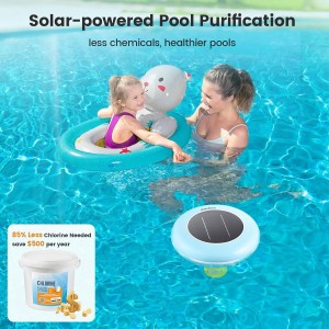 Ionizador de piscina solar Suraielec, ionizador de piscina de cobre para piscina sobre el suelo, purificador de piscina de choque solar sin cloro con ánodo de cobre, limpiador de piscinas flotantes de hasta 45000 galones, agua fresca y salada