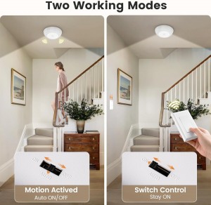Luz de techo de la batería de Suraielec con interruptor de pared, luz del sensor de movimiento interior, interruptor de pared inalámbrico remoto, 6500k, 300 lm, luz de techo alimentada por la batería para armario, despensa, lavandería y cobertizo, 1 paquete