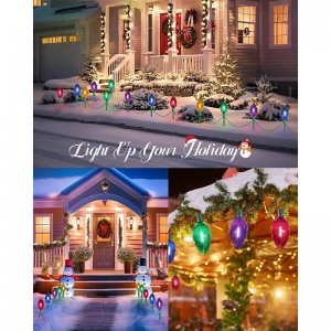 Luces navideñas de Suraielec Jumbo C9, Luces de camino de Navidad de 20 pies C9 al aire libre, 10 bombillas Giant de Multi Color, 10 estacas de tierra, luces de pasarela para decoraciones de jardín de césped de patio navideño, UL Listado