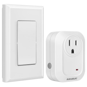 Suraielec Interruptor de pared inalámbrico de control de control remoto, no se necesita cableado, rango de RF de 100 pies, kit de interruptor de luz remoto preprogramado, expandible para enchufar la luz colgante, lámpara, pequeño aparato eléctrico