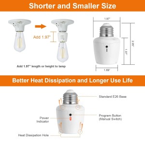 Tabón de luz de control remoto de Suraielec, base de bombilla E26 E26, rango de 100 pies, interruptor de luz inalámbrico de montaje en la pared para lámparas, lámpara de cadena de extracción, cuerda de extracción (5 enchufes 2 remotos, versión más corta)