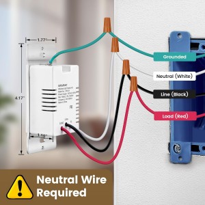 Interruptor de luz inalámbrico de 3 vías Suraielec, alambre neutral requerido, tierra, 15a de alta potencia, rango de 100 pies, sin cableado sin wifi, interruptores de luz de control remoto expandibles para lámpara, luz de techo, ventilador