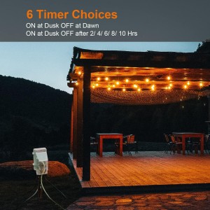 Temporizador de luz de estaca de potencia al aire libre de Suraielec, anochecer a amanecer, 6 Strip de alimentación eléctrica resistente a la intemperie, salida múltiple de cable de extensión de 6 pies para luces de patio, rociador, jardín, decoraciones navideñas