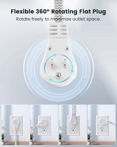 Cable de extensión giratoria Suraielec 360 ° 6 pies con múltiples salidas, enchufe de pared plana trenzada de 3 salidas, cable de extensión blanca delgada de 16 awg para luces de Navidad, espacios pequeños, encabezado de ángulo recto, ETL enumerado
