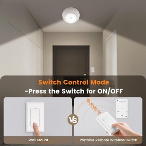 Luz de techo de la batería de Suraielec con interruptor de pared, luz del sensor de movimiento interior, interruptor de pared inalámbrico remoto, 6500k, 300 lm, luz de techo alimentada por la batería para armario, despensa, lavandería y cobertizo, 1 paquete