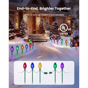 Luces navideñas de Suraielec Jumbo C9, Luces de camino de Navidad de 20 pies C9 al aire libre, 10 bombillas Giant de Multi Color, 10 estacas de tierra, luces de pasarela para decoraciones de jardín de césped de patio navideño, UL Listado