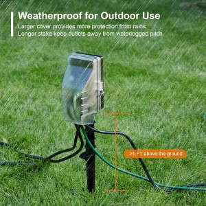 Temporizador de luz de estaca de potencia al aire libre de Suraielec, anochecer a amanecer, 6 Strip de alimentación eléctrica resistente a la intemperie, salida múltiple de cable de extensión de 6 pies para luces de patio, rociador, jardín, decoraciones navideñas