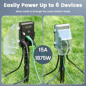 Temporizador de apuestas de energía al aire libre de Suraielec, control remoto inalámbrico de 100 pies, temporizador de anochecer al amanecer, enchufes de 6 conectados a tierra, cable de extensión de 6 pies, para decoración de Halloween, luces, jardín