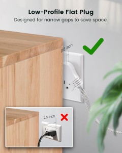 Cable de extensión giratoria Suraielec 360 ° 6 pies con múltiples salidas, enchufe de pared plana trenzada de 3 salidas, cable de extensión blanca delgada de 16 awg para luces de Navidad, espacios pequeños, encabezado de ángulo recto, ETL enumerado
