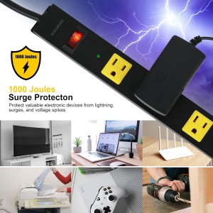 Suraielec 12 Outlet Long Metal Power Power Strip, protector de sobretensión de cable de 15 pies, tapón plano en ángulo, barra de salida con espacios amplios, interruptor de 15 A, montaje en pared, servicio pesado industrial para trabajo, tienda, garaje