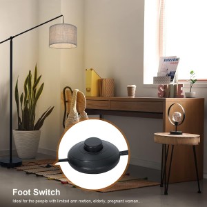 Lámpara de piso de arco de Suraielec, lámpara de pie de pie en voladizo para el sofá, sofá, lectura, sala de estar, dormitorio, brazo de equilibrio ajustable, sombra de tambor de lino natural, poste de metal de negro mate, interruptor de pie