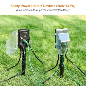 Temporizador de luz de estaca de potencia al aire libre de Suraielec, anochecer a amanecer, 6 Strip de alimentación eléctrica resistente a la intemperie, salida múltiple de cable de extensión de 6 pies para luces de patio, rociador, jardín, decoraciones navideñas