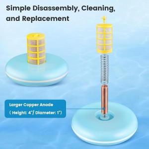 Ionizador de piscina solar Suraielec, ionizador de piscina de cobre para piscina sobre el suelo, purificador de piscina de choque solar sin cloro con ánodo de cobre, limpiador de piscinas flotantes de hasta 45000 galones, agua fresca y salada