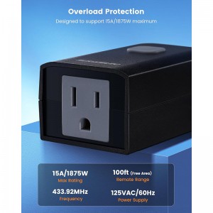 SURAIELEC Outdoor Remote Control Outlet, interruptor de encendido remoto impermeable inalámbrico, 15 amperios, rango de 100 pies, 1 salida remota 1, enchufe eléctrico para Navidad, luces al aire libre, decoraciones navideñas