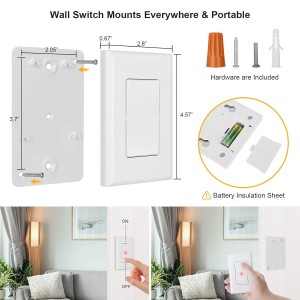 Interruptor de luz inalámbrico de 3 vías Suraielec, sin cableado, sin Wifi, rango de RF de 100 pies, preprogramado, interruptor de pared inalámbrico expandible y kit de receptor, lámpara de control remoto para lámpara, luz de techo, ventilador