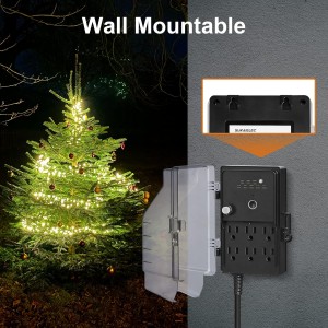 Temporizador de luz de estaca de potencia al aire libre de Suraielec, anochecer a amanecer, 6 Strip de alimentación eléctrica resistente a la intemperie, salida múltiple de cable de extensión de 6 pies para luces de patio, rociador, jardín, decoraciones navideñas