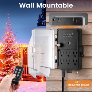 Temporizador de apuestas de energía al aire libre de Suraielec, control remoto inalámbrico de 100 pies, temporizador de anochecer al amanecer, enchufes de 6 conectados a tierra, cable de extensión de 6 pies, para decoración de Halloween, luces, jardín