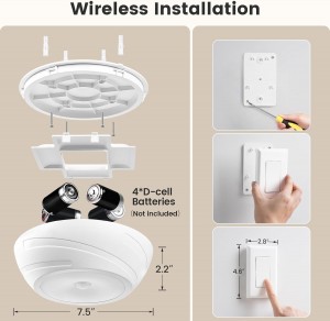 Luz de techo de la batería de Suraielec con interruptor de pared, luz del sensor de movimiento interior, interruptor de pared inalámbrico remoto, 6500k, 300 lm, luz de techo alimentada por la batería para armario, despensa, lavandería y cobertizo, 1 paquete