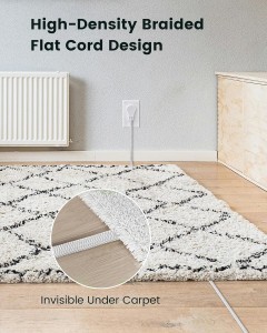 Cable de extensión giratoria Suraielec 360 ° 6 pies con múltiples salidas, enchufe de pared plana trenzada de 3 salidas, cable de extensión blanca delgada de 16 awg para luces de Navidad, espacios pequeños, encabezado de ángulo recto, ETL enumerado