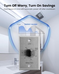 Interruptor de temporizador de cuenta regresiva mecánica de Suraielec con placa de metal de estilo comercial, hasta 60 minutos, temporizador de herida de resorte en la pared, no se necesita cable neutral, ideal para hogares y oficinas, ETL listado