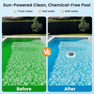 Ionizador de piscina solar Suraielec, ionizador de piscina de cobre para piscina sobre el suelo, purificador de piscina de choque solar sin cloro con ánodo de cobre, limpiador de piscinas flotantes de hasta 45000 galones, agua fresca y salada