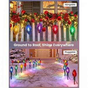 Luces navideñas de Suraielec Jumbo C9, Luces de camino de Navidad de 20 pies C9 al aire libre, 10 bombillas Giant de Multi Color, 10 estacas de tierra, luces de pasarela para decoraciones de jardín de césped de patio navideño, UL Listado