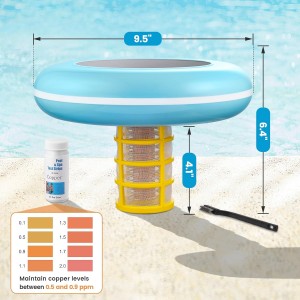 Ionizador de piscina solar Suraielec, ionizador de piscina de cobre para piscina sobre el suelo, purificador de piscina de choque solar sin cloro con ánodo de cobre, limpiador de piscinas flotantes de hasta 45000 galones, agua fresca y salada