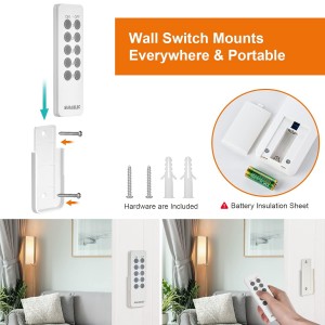 Tabón de luz de control remoto de Suraielec, base de bombilla E26 E26, rango de 100 pies, interruptor de luz inalámbrico de montaje en la pared para lámparas, lámpara de cadena de extracción, cuerda de extracción (5 enchufes 2 remotos, versión más corta)