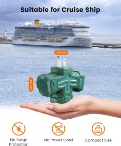 Suraielec Adaptador de pared de triple de 3 vías, 3 paquete al aire libre 1 a 3 divisor de salida, extensor de salida de múltiples enchufes, expansor de enchufe múltiple eléctrico impermeable para un crucero de garaje exterior, verde, ETL listado