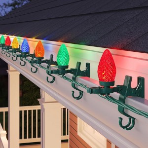 Luces navideñas de techo de suraielec, luces de Navidad C9 C9 de 67 pies y 100 LED con 100 clips de resorte, luces de cuerda de clip multicolor para canaletas, tejas, línea de techo, decoración navideña de la casa, impermeable, UL listado