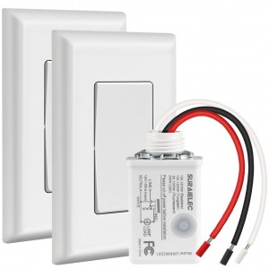 Suraielec Interruptor de luz inalámbrico y kit de receptor, 15A alta potencia, sin cableado, rango de RF de 100 pies, control remoto programable interruptores de pared de 3 vías para lámpara, luz de techo, ventilador, iluminación al aire libre