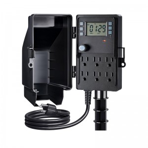 Suraielec Estaca de energía al aire libre, temporizador digital programable de 7 días, Power Strip Weightprover, 6 múltiples impermeables de salida eléctrica, cable de extensión de 6 pies, para la luz del patio exterior, decoraciones de Halloween
