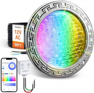 Luces de piscina LED inteligente de Suraielec 12V, 35 W Luces de piscina Wi-Fi para una piscina Ingerrante, 10 pulgadas de luz de piscina para cambiar de color para Pentair grandes nichos húmedos, trabajo con Alexa, Asistente de Google, cable de 50 pies
