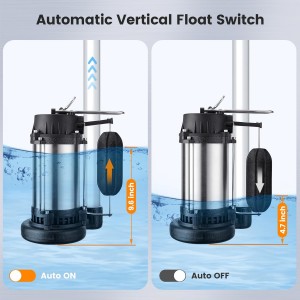 SURAIELEC SUMBER SUMBERSIBLE, Bomba de sumidero de 3/4 HP para sótano, 4400 GPH, bombas de sumidero automático con interruptor de flotación vertical, descarga NPT de 1-1/2 ", cable de 25 pies, hierro fundido y acero inoxidable, Listado UL, UL, listado con UL.
