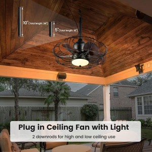 SURAIELEC 20″ Gazebo Fan, Outdoor Plug in Ceiling Fan with Light and Remote, 6 Speeds, 3 Color Temperatures, Waterproof Hanging Fans for Patio, Porch, Pergola, 5 Blades, 20FT Cord